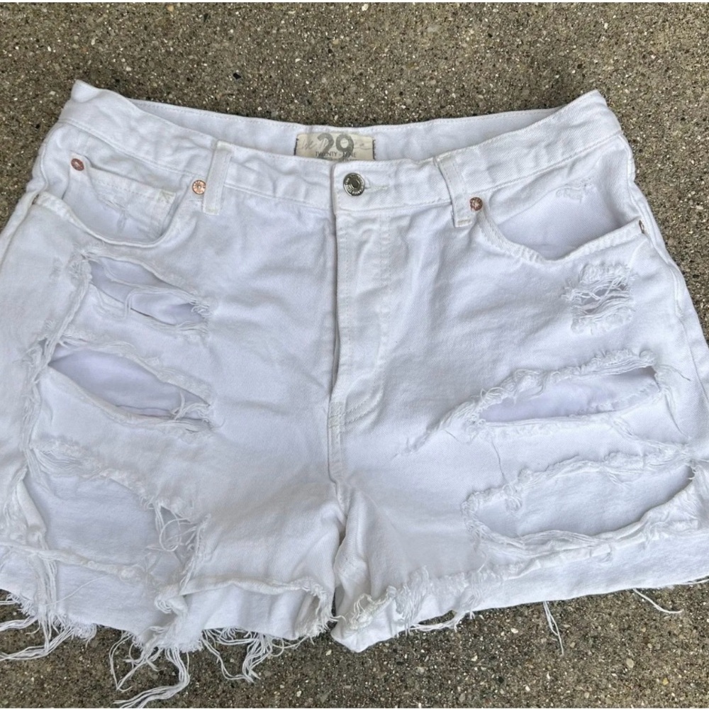Free People White Ripped Jean Shorts